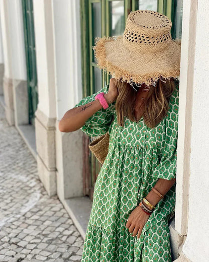 Dames Maxi Jurk met V-hals en Bloemenprint Oversized
