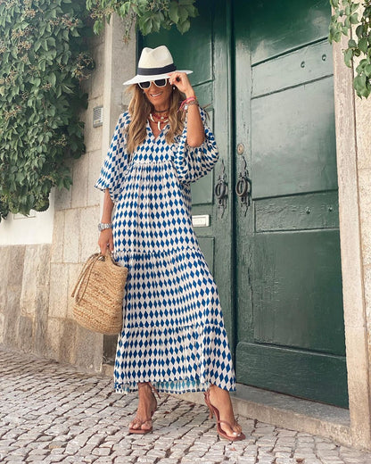 Dames Maxi Jurk met V-hals en Bloemenprint Oversized