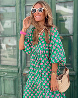 Dames Maxi Jurk met V-hals en Bloemenprint Oversized