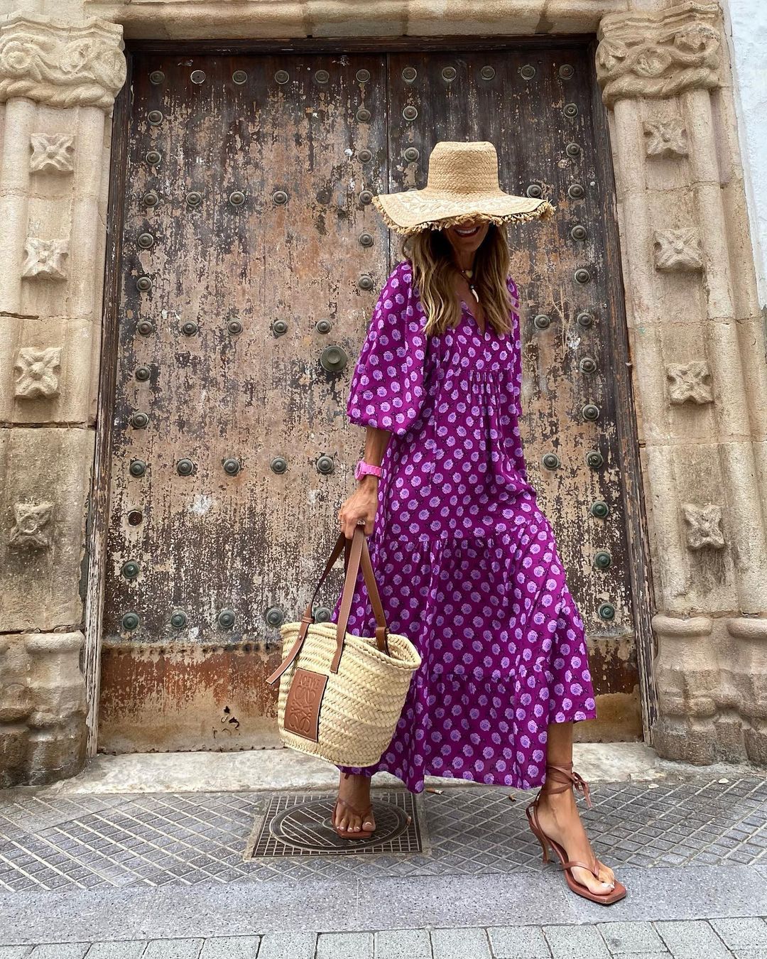 Dames Maxi Jurk met V-hals en Bloemenprint Oversized Paars