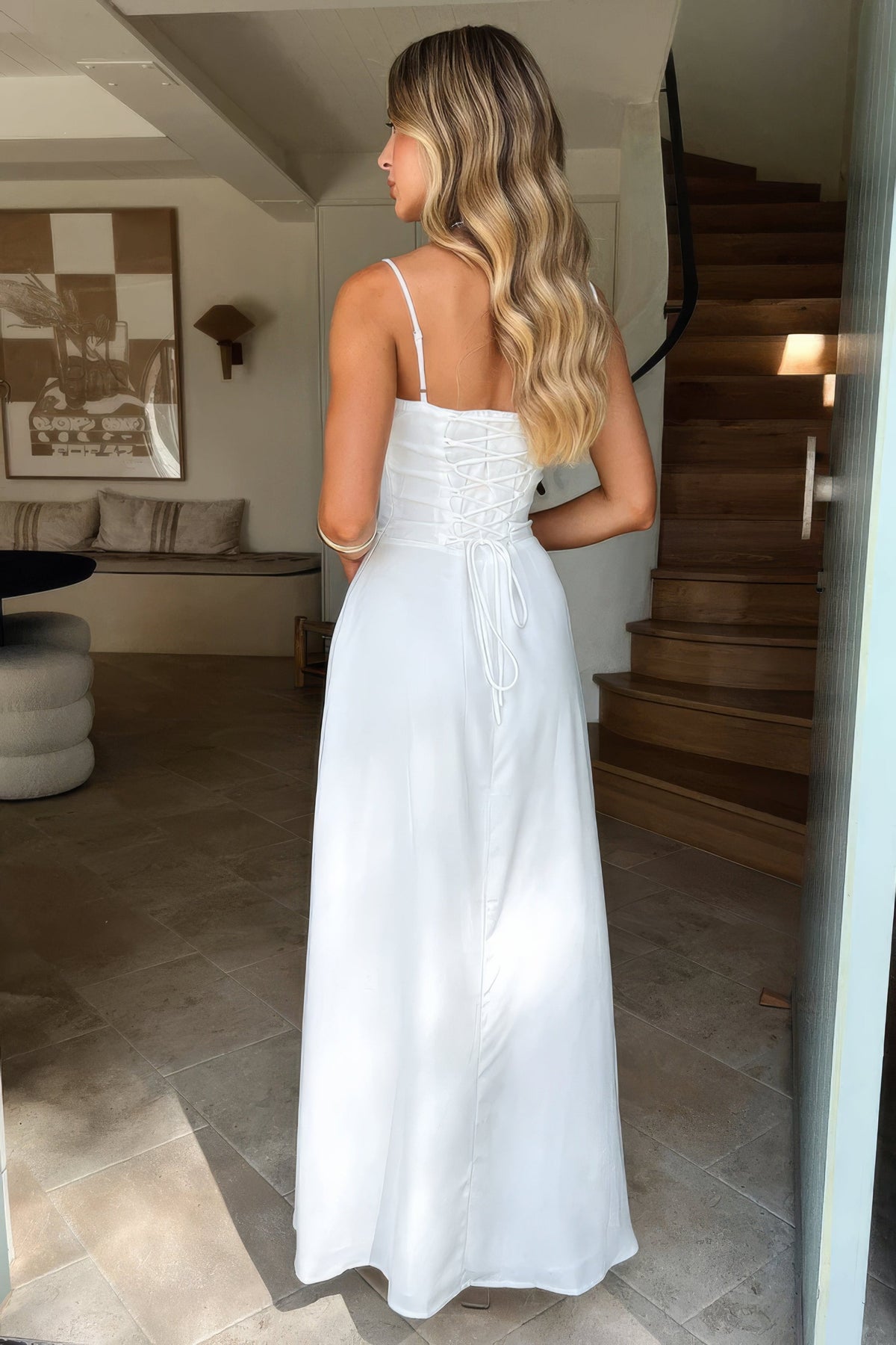 Dames Maxi Jurk Mouwloos met Corset Bodice, Sweetheart Hals en Spaghetti Bandjes