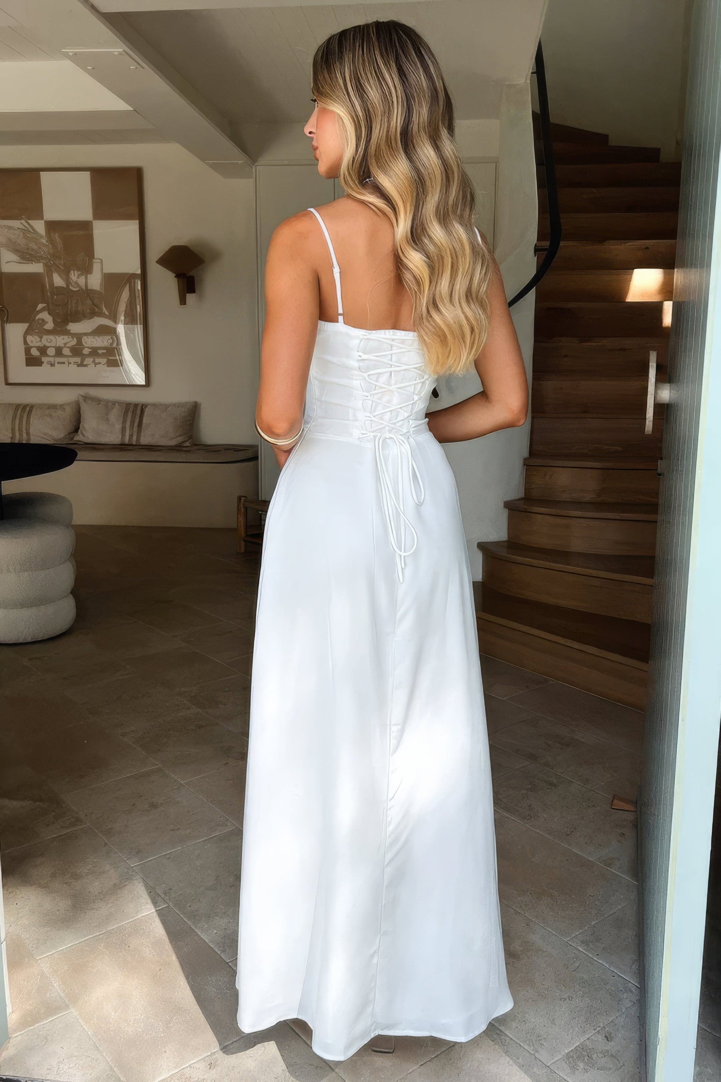Dames Maxi Jurk Mouwloos met Corset Bodice, Sweetheart Hals en Spaghetti Bandjes