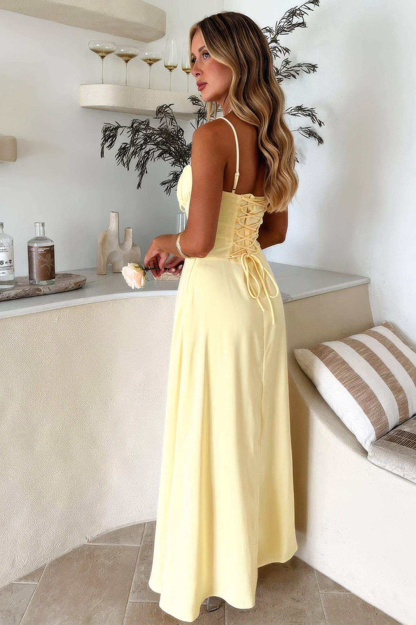 Dames Maxi Jurk Mouwloos met Corset Bodice, Sweetheart Hals en Spaghetti Bandjes