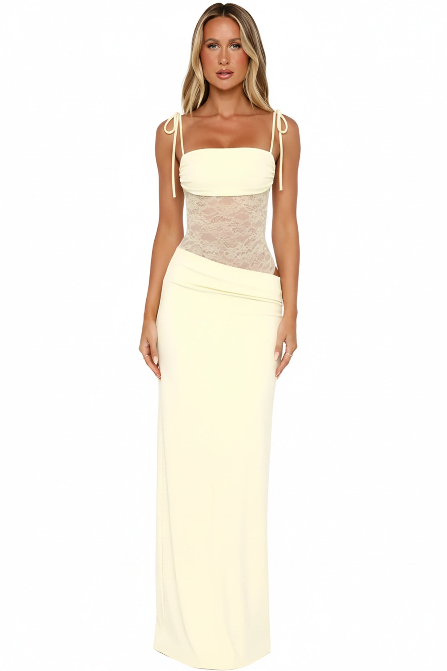 Dames Maxi Jurk Mouwloos met Kanten Corset en Verstelbare Bandjes