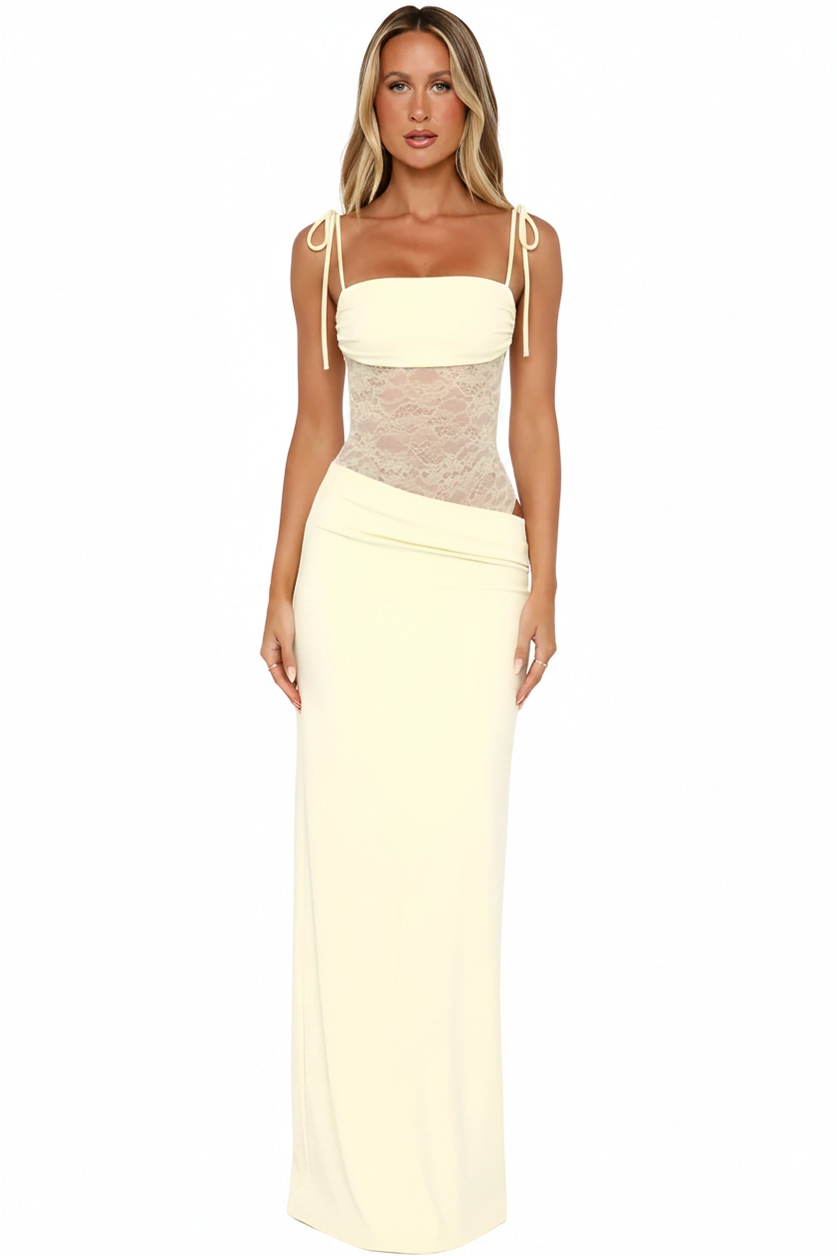 Dames Maxi Jurk Mouwloos met Kanten Corset en Verstelbare Bandjes