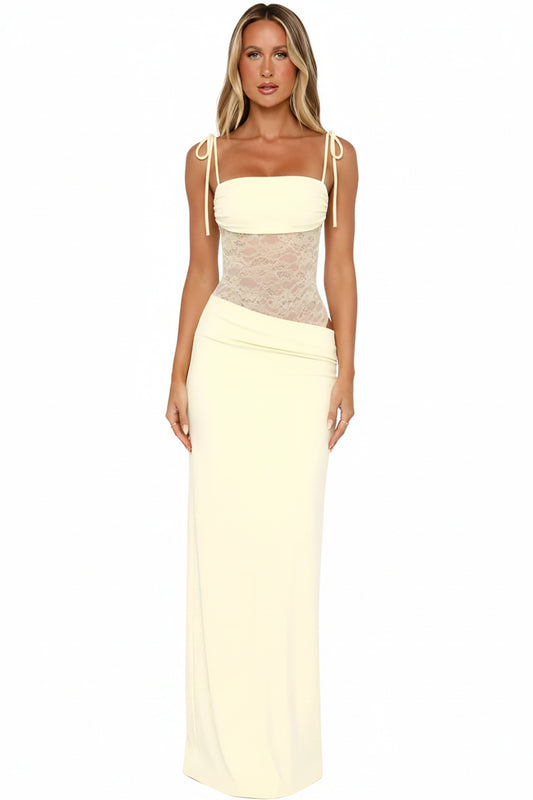 Dames Maxi Jurk Mouwloos met Kanten Corset en Verstelbare Bandjes