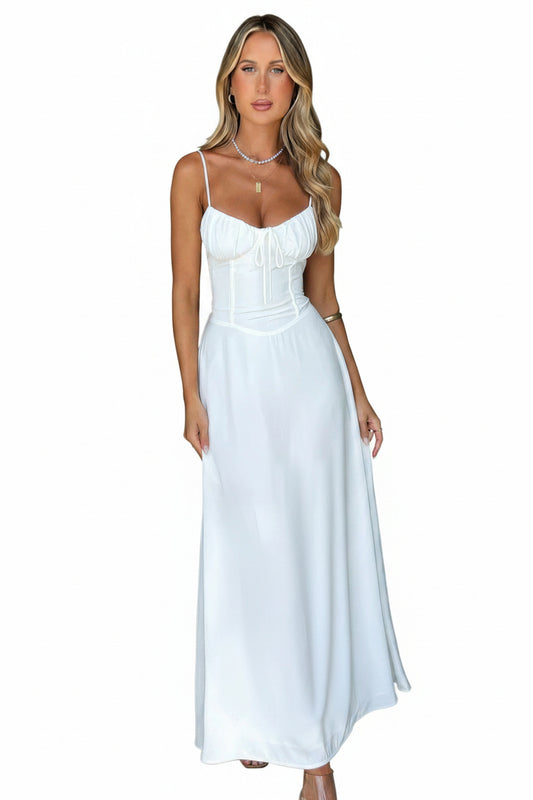 Dames Maxi Jurk Mouwloos met Sweetheart Hals en Corset Lijfje