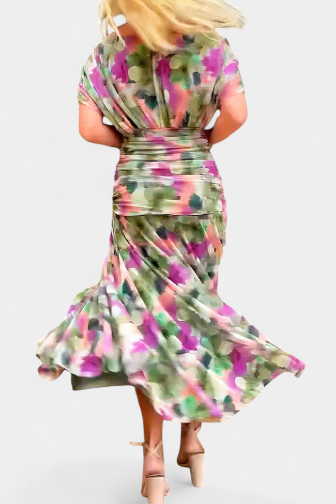 Dames Maxi Jurk Off-Shoulder met Plooien en V-hals
