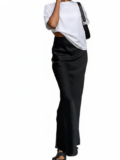 Dames Maxi Rok met Hoge Taille en Uitlopende Zoom