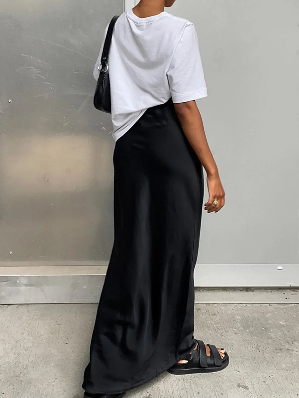 Dames Maxi Rok met Hoge Taille en Uitlopende Zoom