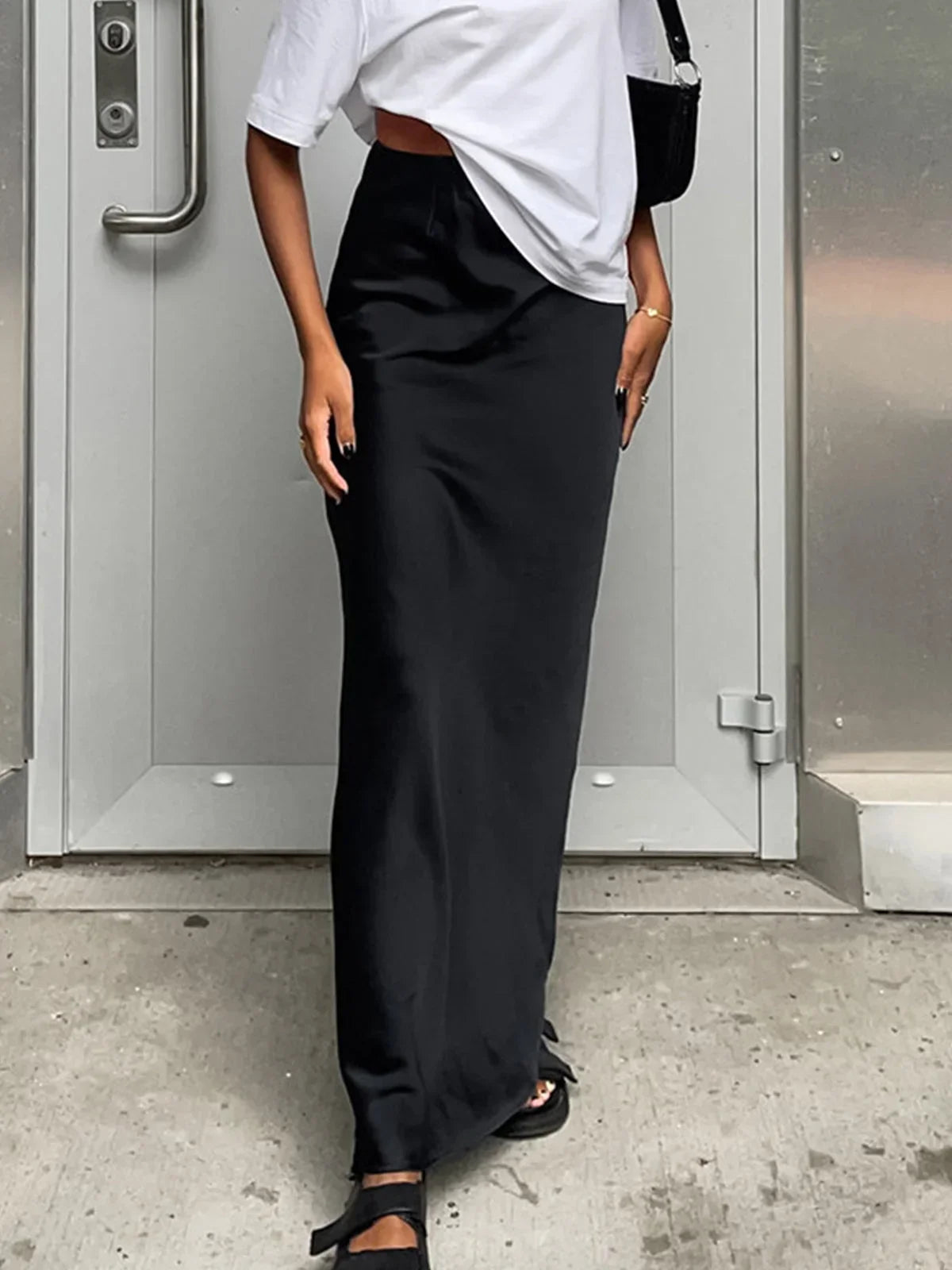 Dames Maxi Rok met Hoge Taille en Uitlopende Zoom