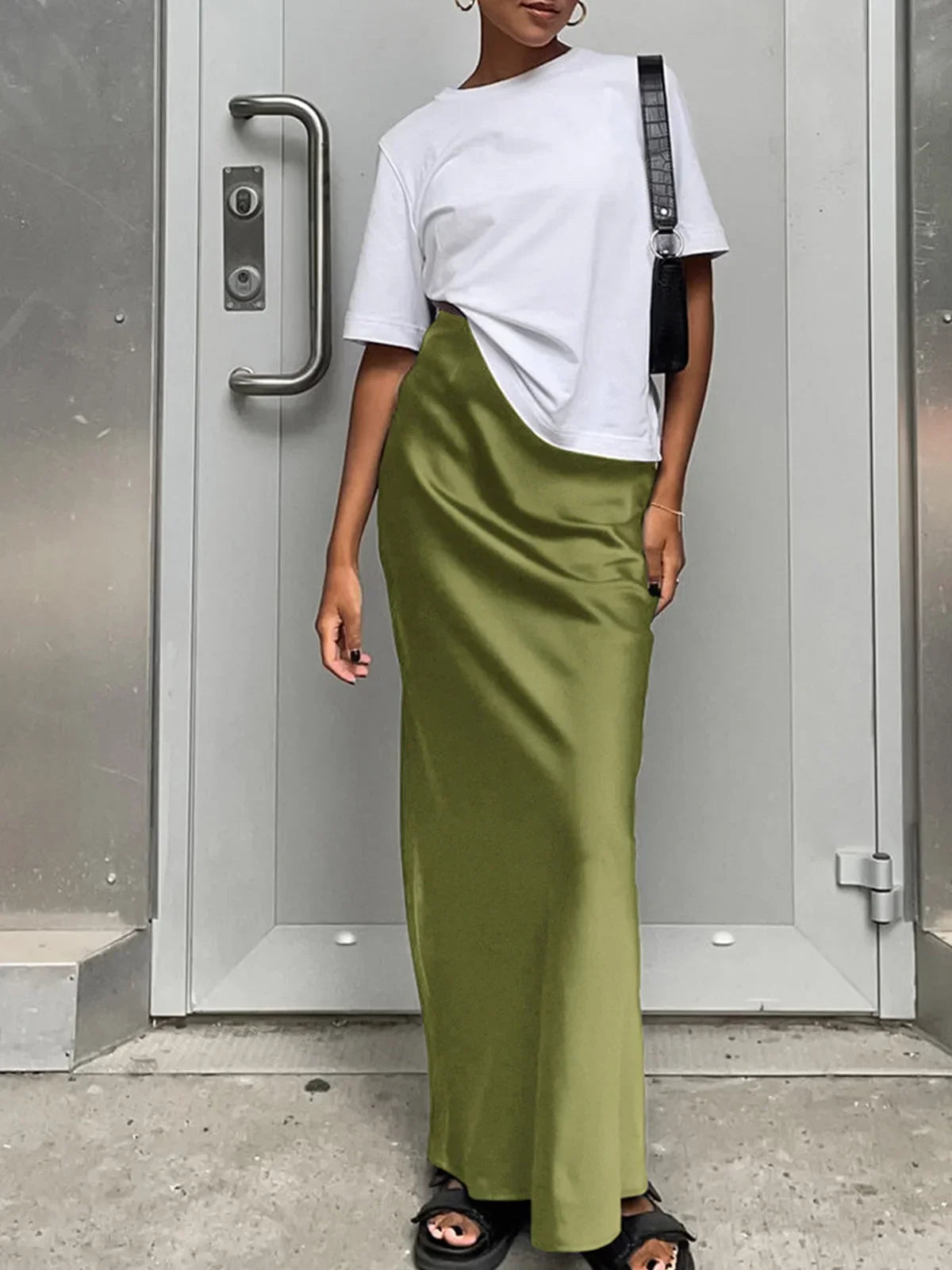 Dames Maxi Rok met Hoge Taille en Uitlopende Zoom