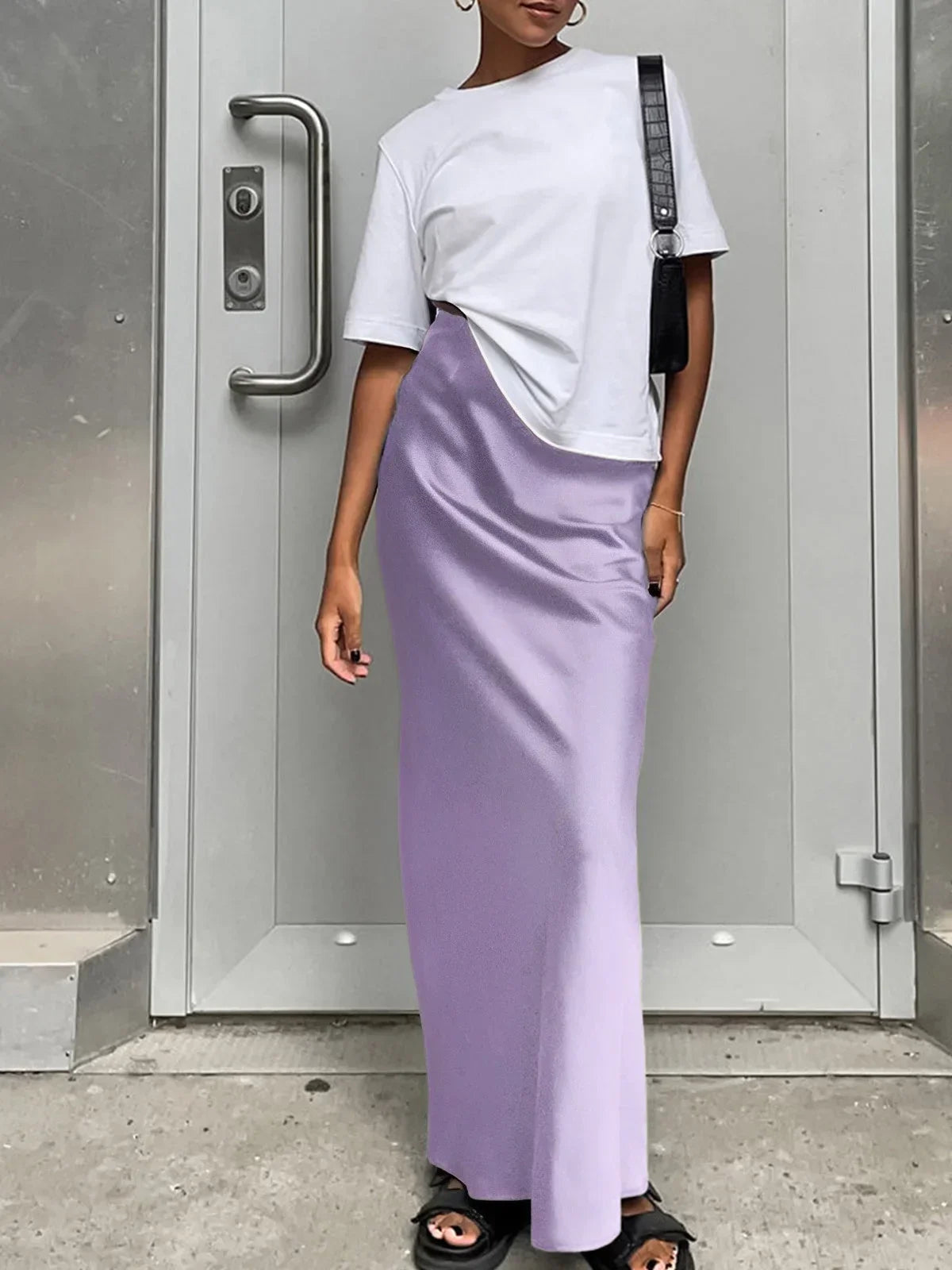 Dames Maxi Rok met Hoge Taille en Uitlopende Zoom