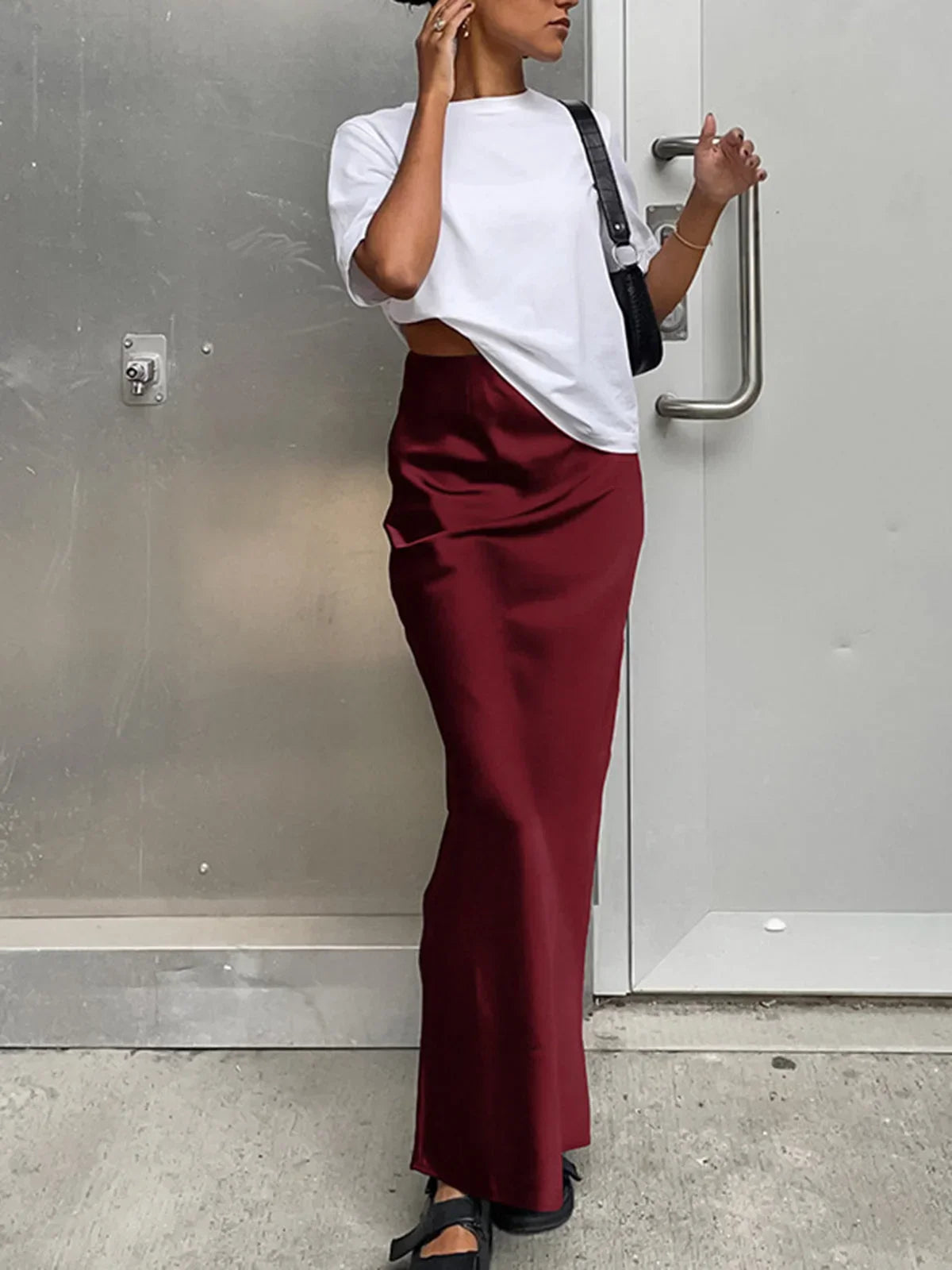 Dames Maxi Rok met Hoge Taille en Uitlopende Zoom