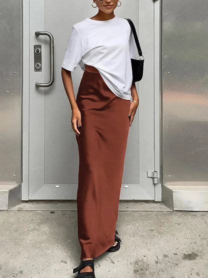 Dames Maxi Rok met Hoge Taille en Uitlopende Zoom