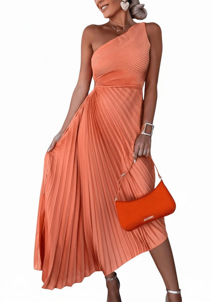 Dames Maxijurk One Shoulder met Plissé Rok