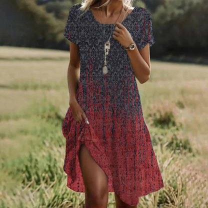 Dames Midi Jurk Korte Mouw met Ronde Hals en Asymmetrische Zoom Zwart