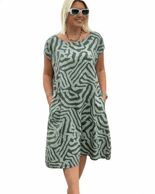 Dames Midi Jurk Korte Mouw met Ronde Hals en Zebraprint
