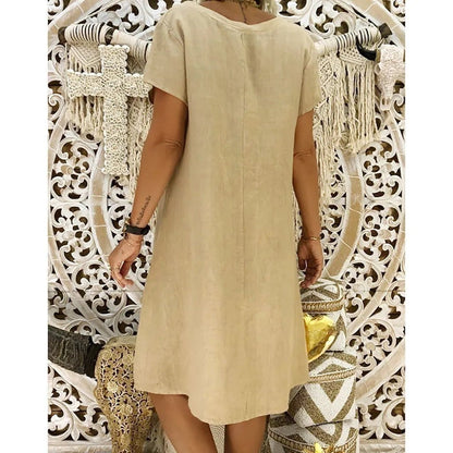 Dames Midi Jurk Korte Mouw met V-hals en A-lijn Oversized