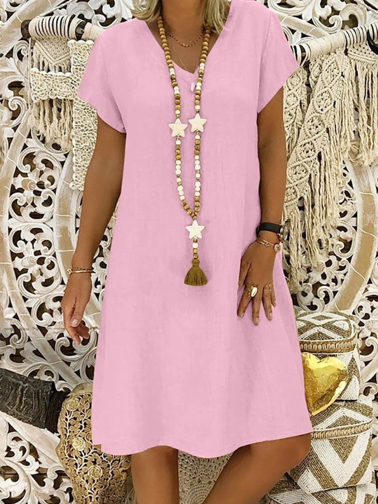 Dames Midi Jurk Korte Mouw met V-hals en A-lijn Oversized