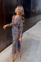 Dames Midi Jurk met Diepe V-hals, Twist Detail en Bloemenprint