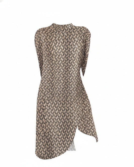 Dames Midi Jurk met Hoge Hals, Vleermuismouw en Splitje