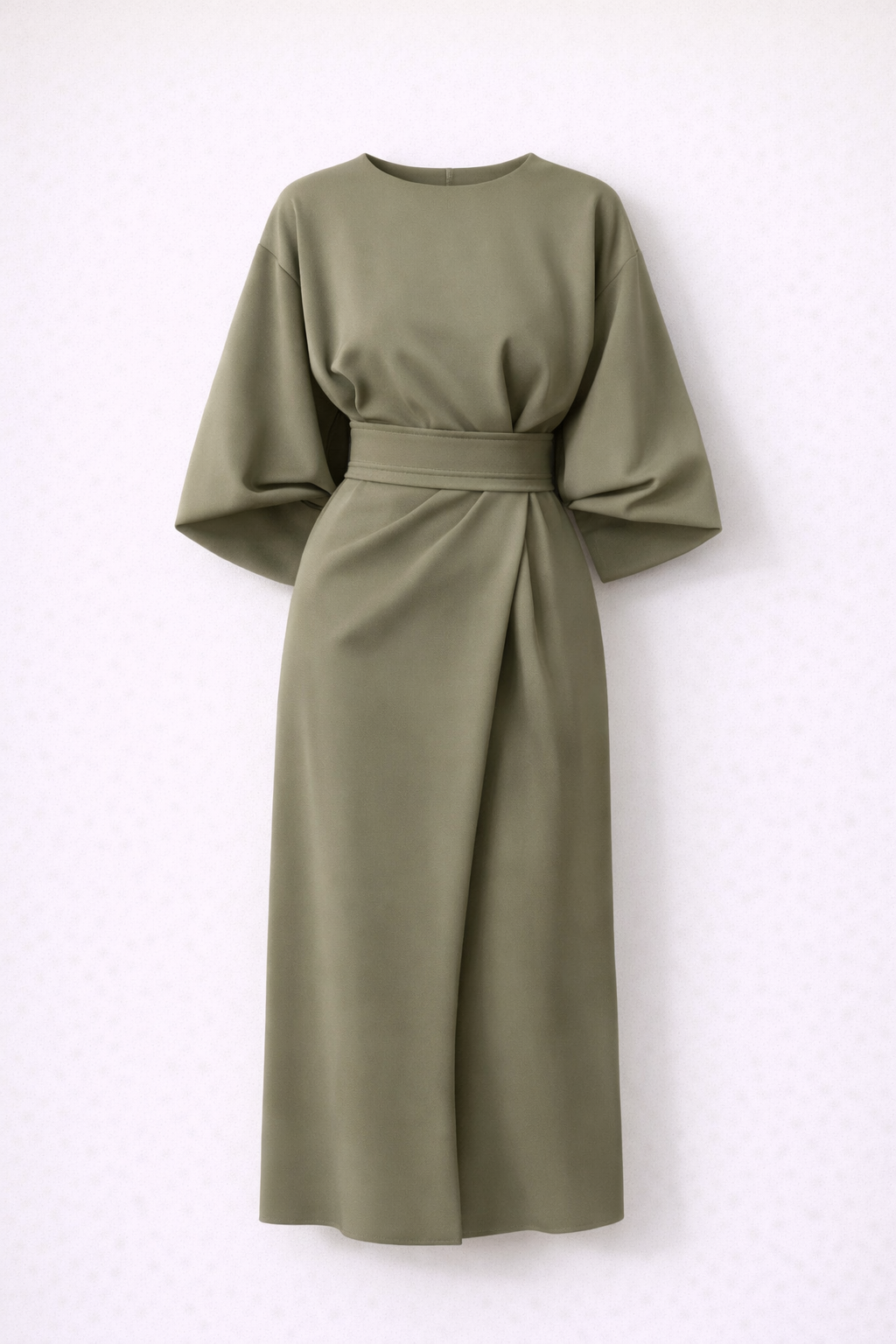 Dames Midi Jurk met Kimono Mouwen en Tailleband