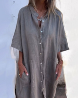 Dames Midi Jurk met Knoopsluiting Oversized en Zijsplit