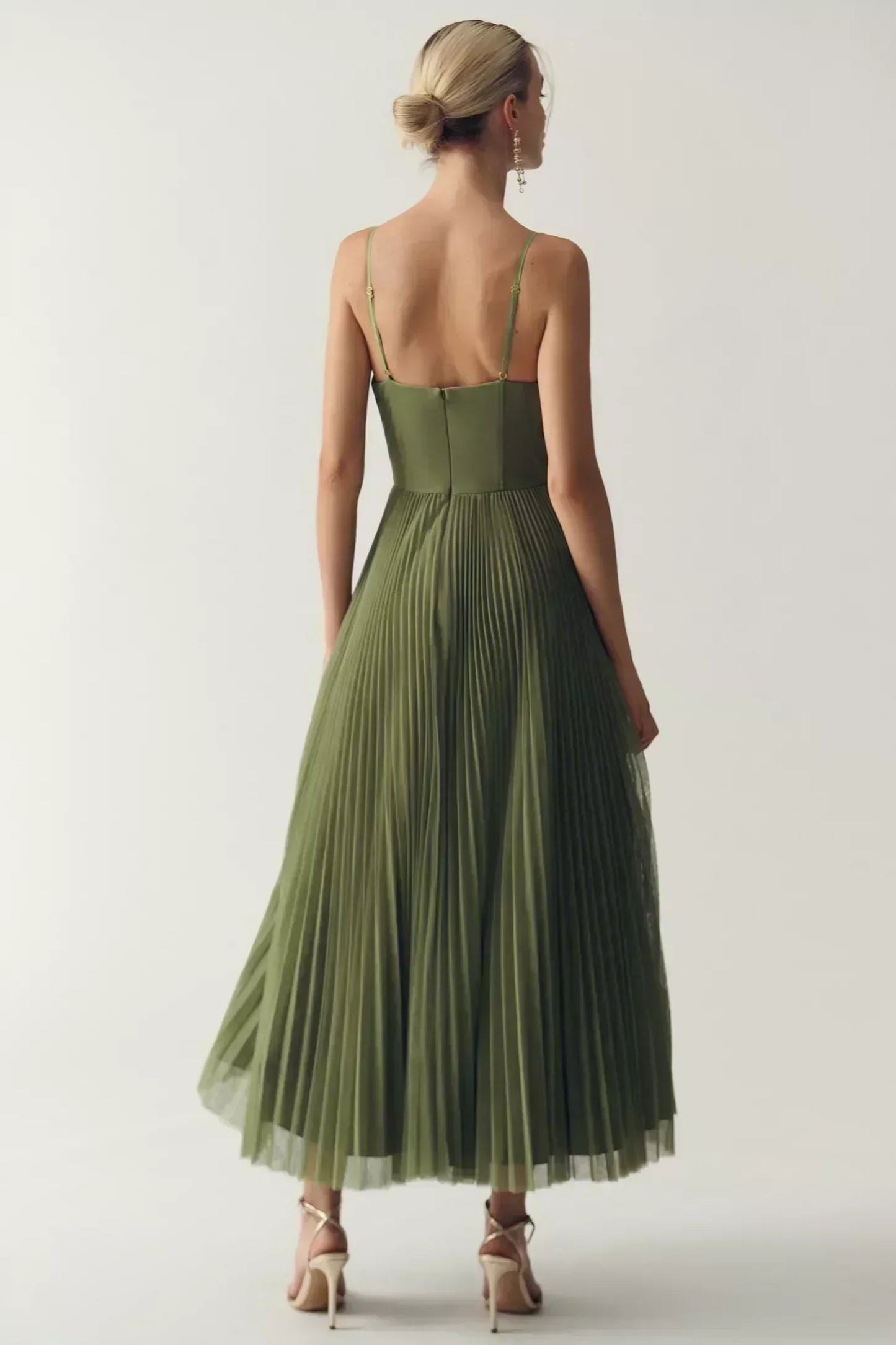 Dames Midi Jurk Mouwloos met Corset en Geplooide Rok