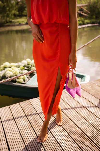 Dames Midi Jurk Mouwloos met Halskraag en Beenslip