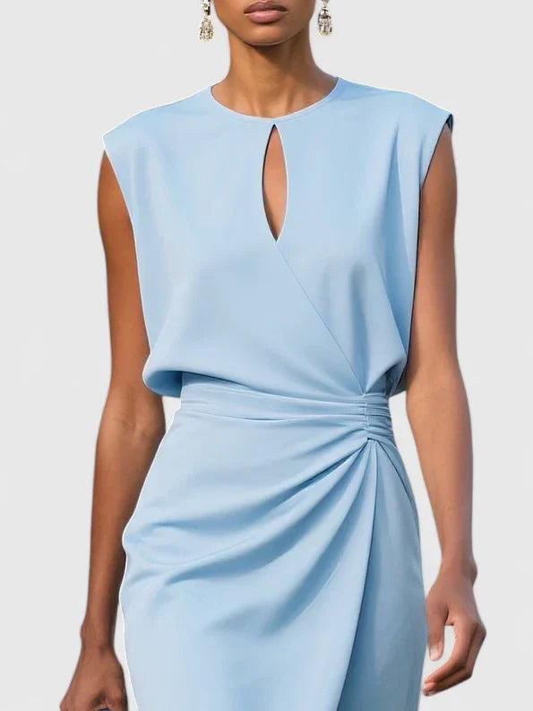 Dames Midi Jurk Mouwloos met Keyhole-hals en Plooirok