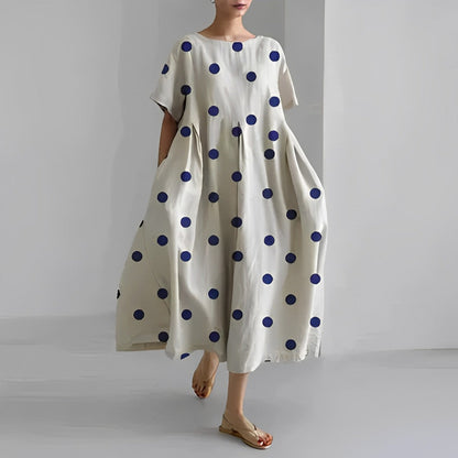 Dames Midi Jurk Oversized met Bloemenprint en Ronde Hals Korte Mouw Crème