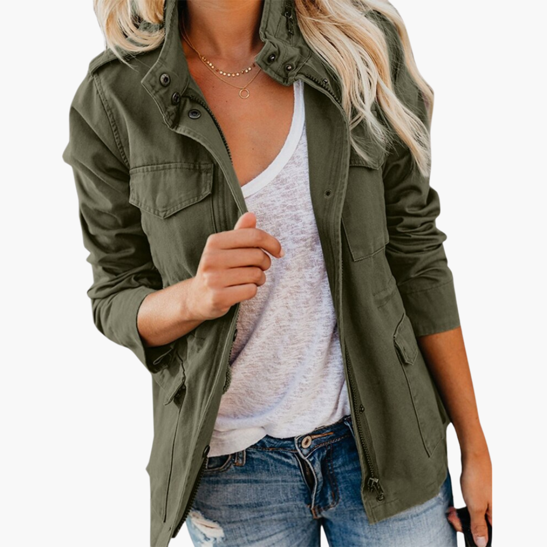 Dames Militaire Jacket met Capuchon en Vier Zakken Legergroen