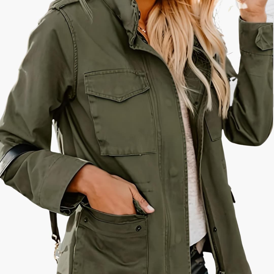 Dames Militaire Jacket met Capuchon en Vier Zakken