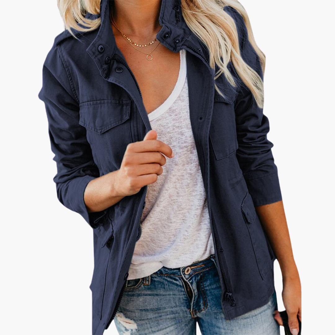 Dames Militaire Jacket met Capuchon en Vier Zakken Marineblauw