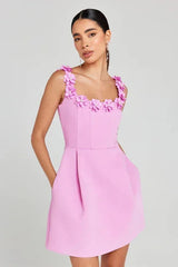 Dames Mini Jurk met 3D Bloemen Bandjes en Corset Taille
