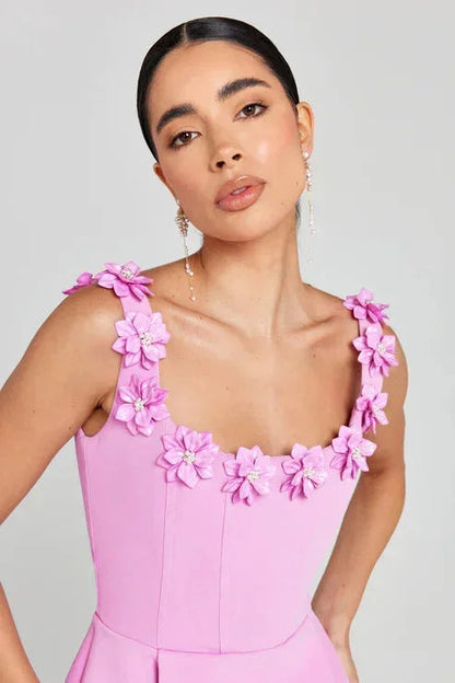 Dames Mini Jurk met 3D Bloemen Bandjes en Corset Taille