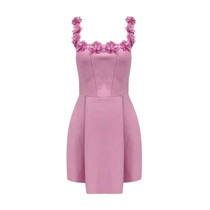 Dames Mini Jurk met 3D Bloemen Bandjes en Corset Taille