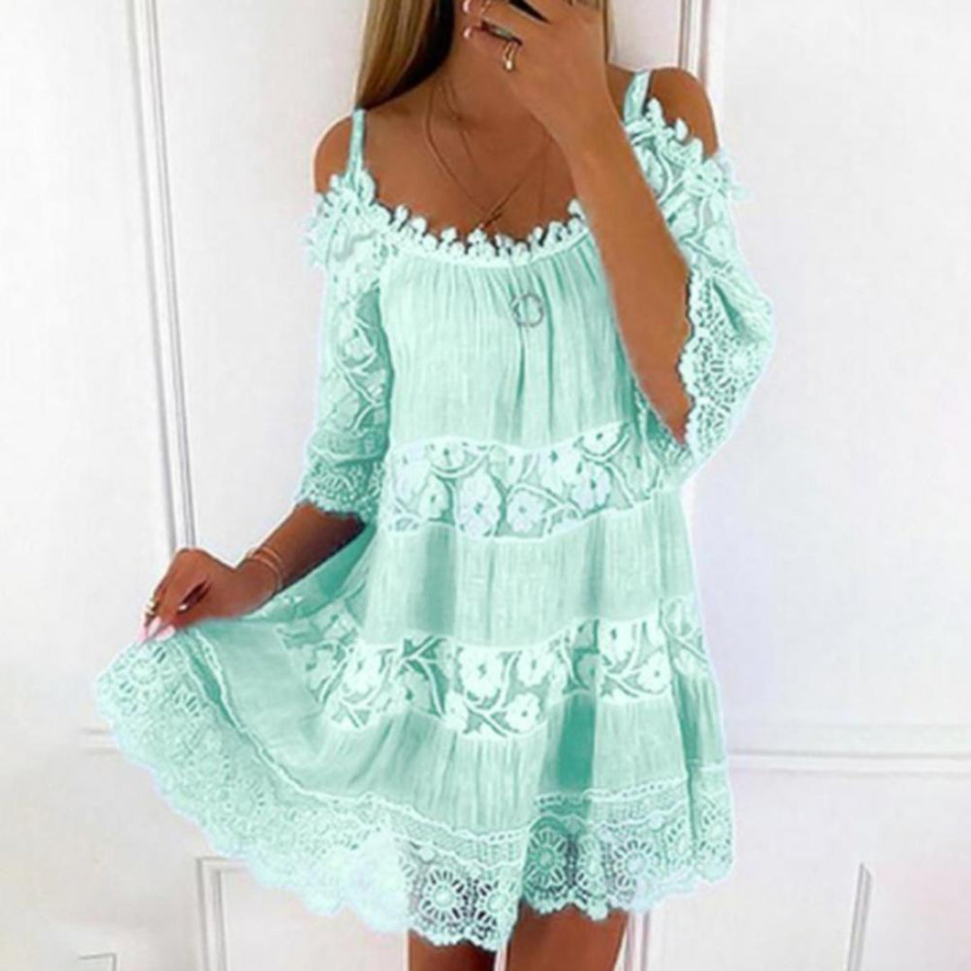 Dames Mini Jurk met Cold Shoulder en Kanten Details Groen