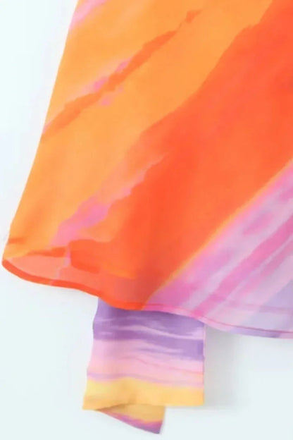 Dames Mini Jurk met Halternek en Asymmetrische Snit met Kleurverloop Print