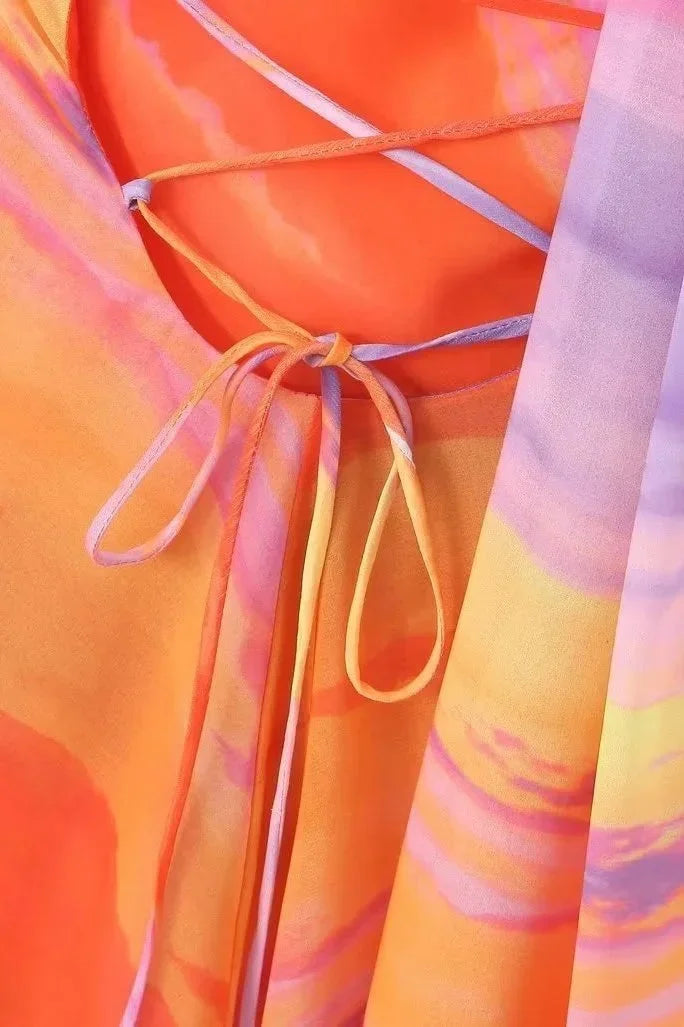 Dames Mini Jurk met Halternek en Asymmetrische Snit met Kleurverloop Print