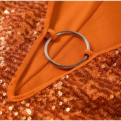 Dames Mini Jurk met Pailletten V-hals en Wijde Mouwen