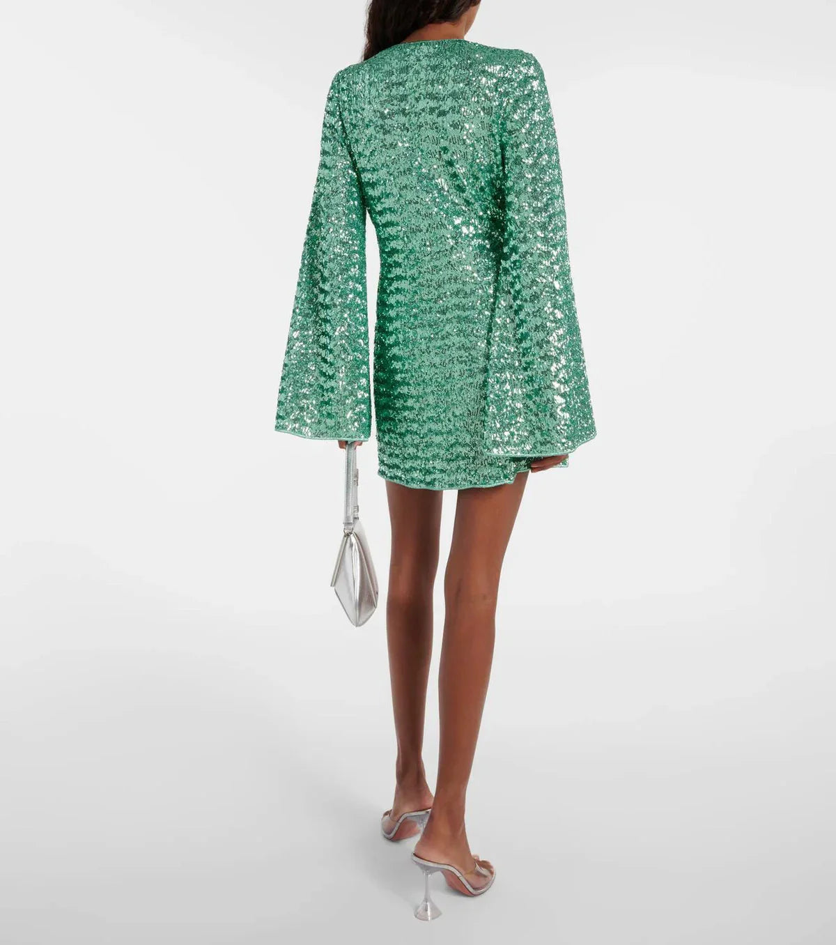 Dames Mini Jurk met Pailletten V-hals en Wijde Mouwen