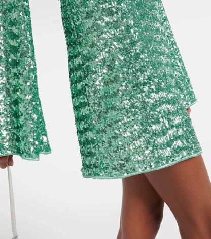 Dames Mini Jurk met Pailletten V-hals en Wijde Mouwen