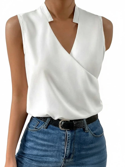 Dames Mouwloze Blouse met V-hals en Kraag Wrap-stijl