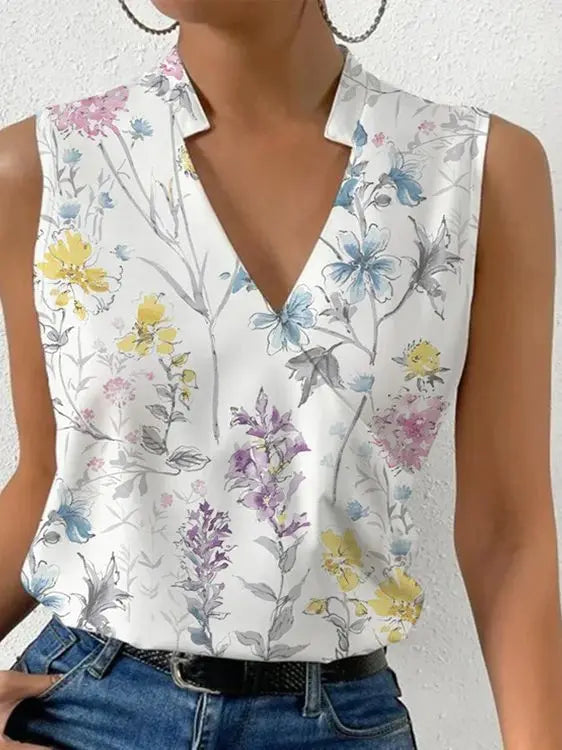 Dames Mouwloze Blouse met V-hals en Overslag Wit paars