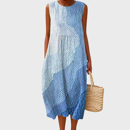 Dames Mouwloze Midi Jurk met Ronde Hals en Gelaagde Silhouet Staalblauw