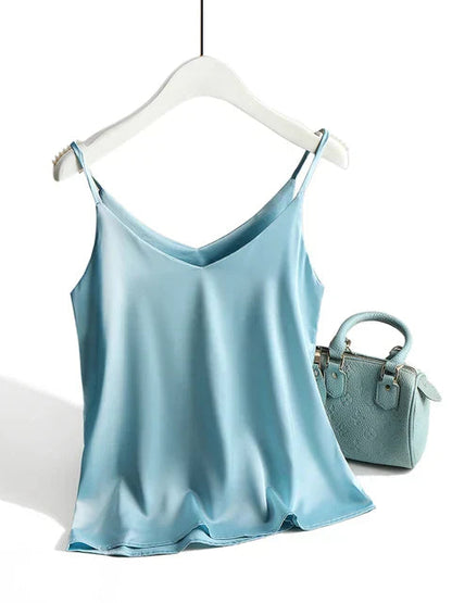 Dames Mouwloze Top met Spaghettibandjes en V-hals Blauw