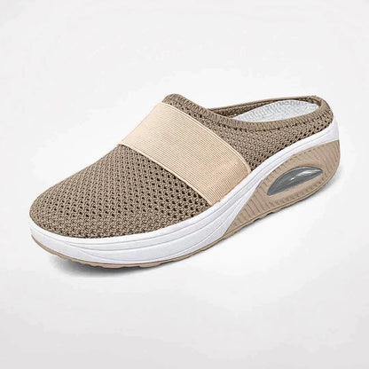 Dames Muiltjes Sneaker met Luchtzooltje en Elastische Band Regular Fit Khaki