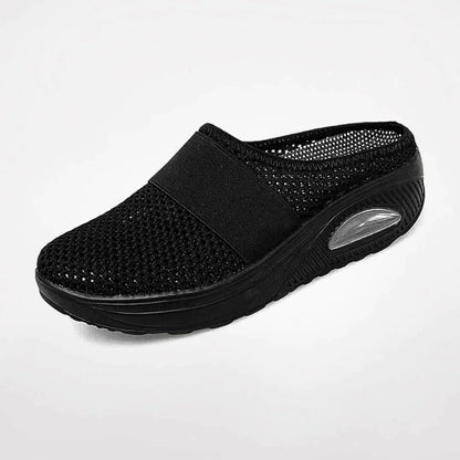Dames Muiltjes Sneaker met Luchtzooltje en Elastische Band Regular Fit Zwart